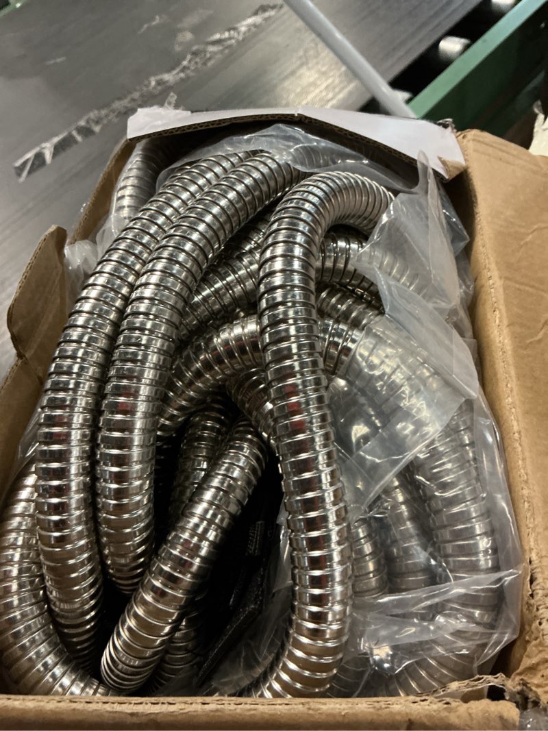 Condition photo showing Good Condition for metal garden hose 100 ft, stainless steel water hose 100ft with 10 function nozzle & 3/4 copper fitting, heavy duty & flexible, kink free & lightweight for yard, outdoor, lawn, patio & car
