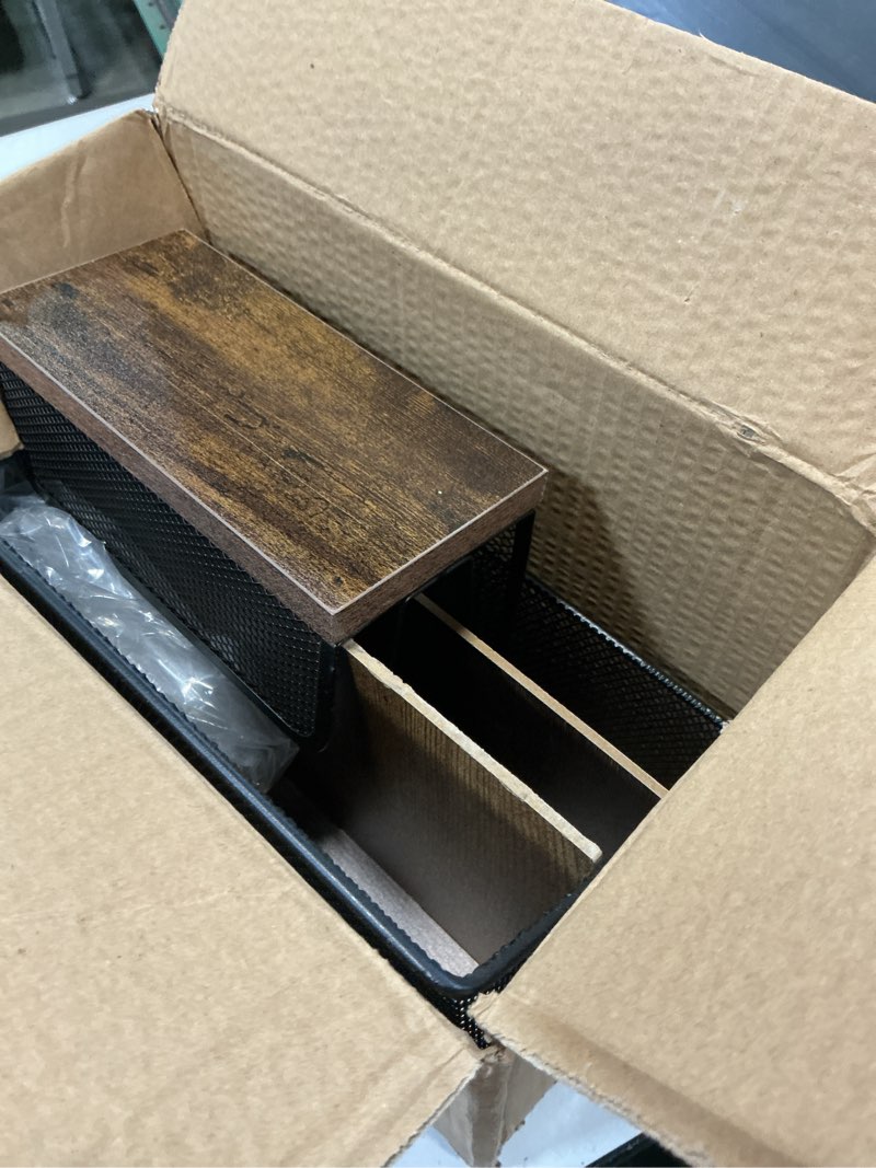 Condition photo showing As Is for Wooden Desk Mail Organizer, Desktop File Organizer Metal Mesh with 3 Vertical Upright Compartments, Mail Sorter Letter Organizer Rack for Letters, Postcards, Brochures, Mail Holder (2 Pack Black)