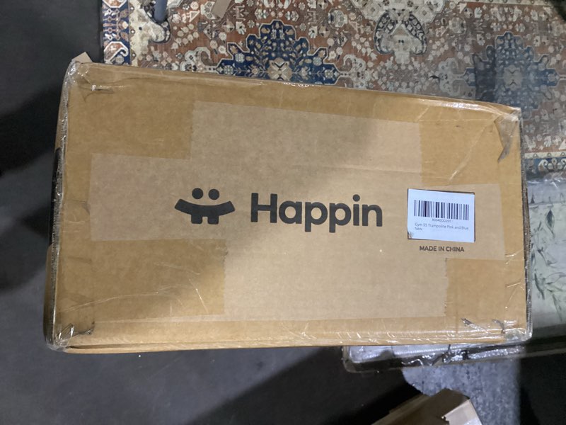 Condition photo showing Good Condition for happin® 55’’ trampoline for kids with safety enclosure, indoor & outdoor toddler trampoline, ultra safe design with multi activity accessories, perfect toddler gift for boys & girls ages 1–8 pink and blue 55'' adventure