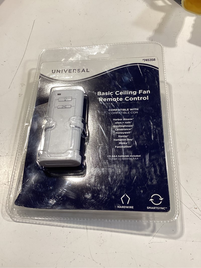 Condition photo showing As Is for harbor breeze universal 3.94-in 1-speed 1-setting white plastic indoor angle mount capable handheld ceiling fan remote with receiver included