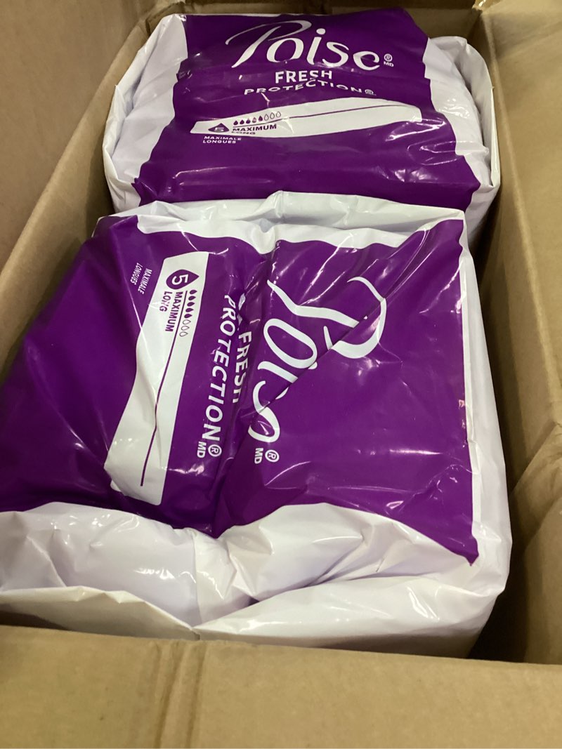 Condition photo showing New/Like New for poise incontinence & postpartum pads for bladder leaks, 4 drop moderate absorbency, regular length, 132 count, packaging may vary regular 132