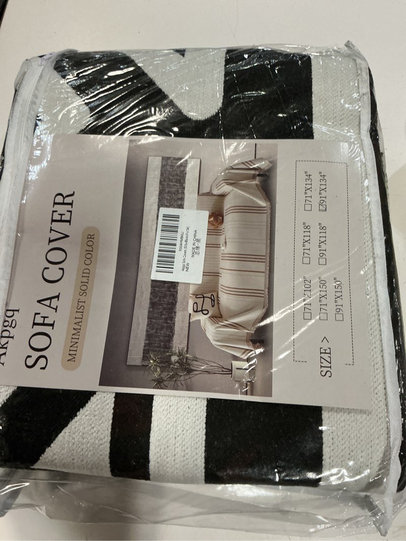 Condition photo showing New/Like New for boho non slip covers sofa covers for 3 cushion chenille dog pet couch protector washable anti-slip sectional couch cover tassels l shaped sofa cover (sixu-black, 91"*134") sixu-black 91"*134"