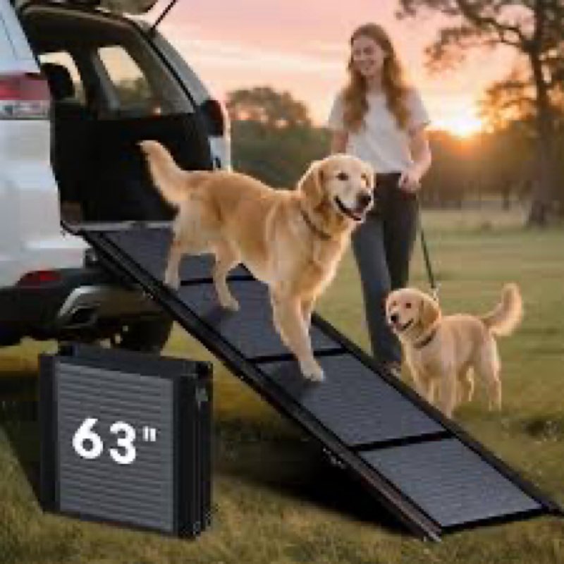 HBTower 63" Long & 17.3" Wide Folding Dog Ramp for Car, SUV & Truck – Portable Pet Ramp with Non-Sli