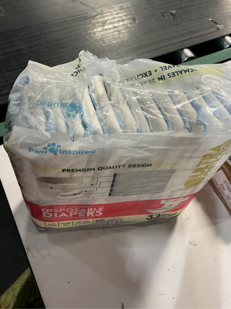 Condition photo showing As Is for paw inspired 32ct disposable dog diapers | female dog diapers ultra protection | diapers for dogs in heat, excitable urination, or incontinence (medium) medium (32 count)