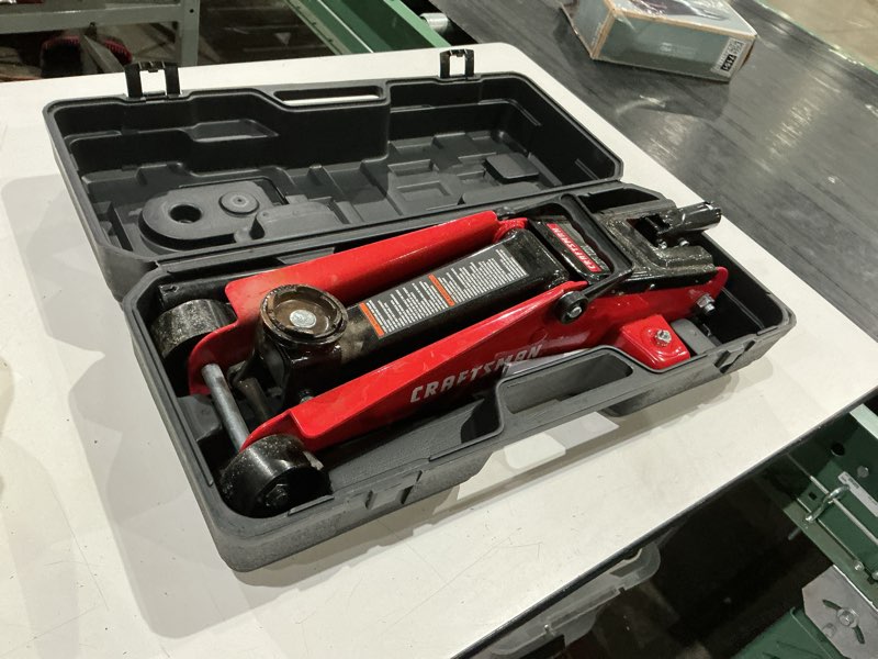Condition photo showing As Is for craftsman black 2.25-ton steel hydraulic trolley jack