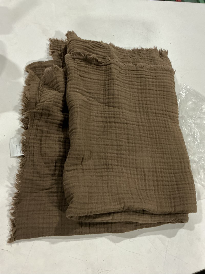 Condition photo showing As Is for organic cotton gauze throw chocolate