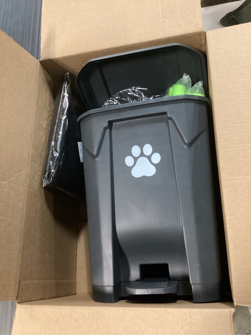 Condition photo showing Good Condition for dog poop trash can outside 20l with pooper scooper & 50 waste bags, outdoor dog poop trash can for backyard with lid odorless waterproof foot pedal and removable inner bucket