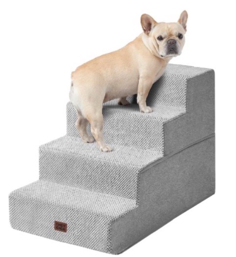 EHEYCIGA Dog Stairs for Bed 20" H, 4-Step Extra Wide Dog Steps for High Bed, Pet Steps for Small Dogs and Cats, Non-Slip Balanced Pet Ramp Indoor, Light Grey