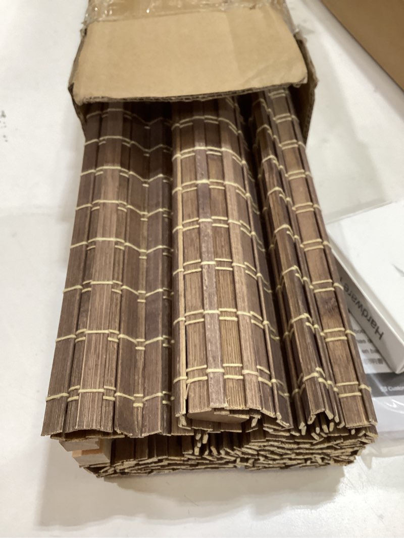 Condition photo showing Good Condition for lazblinds cordless bamboo roman shades, privacy blinds for interior windows, room darkening roll up bamboo blinds for home & patio, 34.5" w x 48" h, bdp-driftwood privacy - driftwood 34.5" w x 48" h