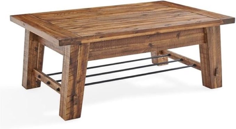 Durango 48-Inch Solid Wood Coffee Table with Storage Shelf Metal Accent – Industrial Farmhouse Living Room Table in Rustic Natural Finish by Alaterre Furniture