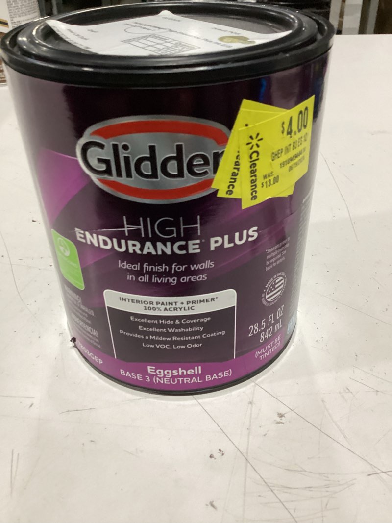 Condition photo showing New/Like New for glidden hep tintable base eggshell interior paint with primer  1 quart