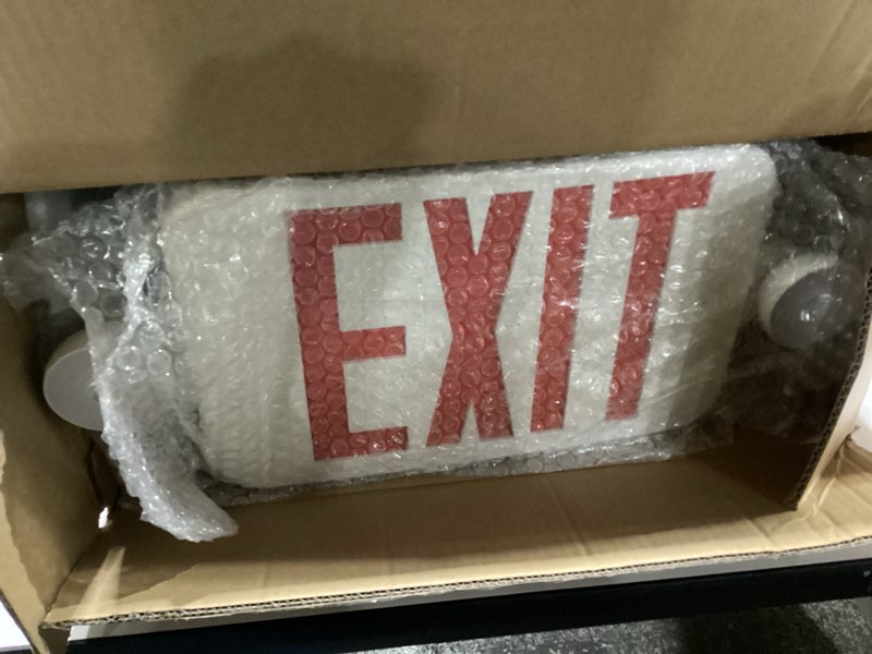 Condition photo showing New/Like New for Gruenlich LED Exit Sign Combo with Emergency Lights, Adjustable Heads, Battery Backup, UL 924 Qualified, AC 120-277V, Commercial Emergency Exit Light for Business- 12 Pack 12-Pack