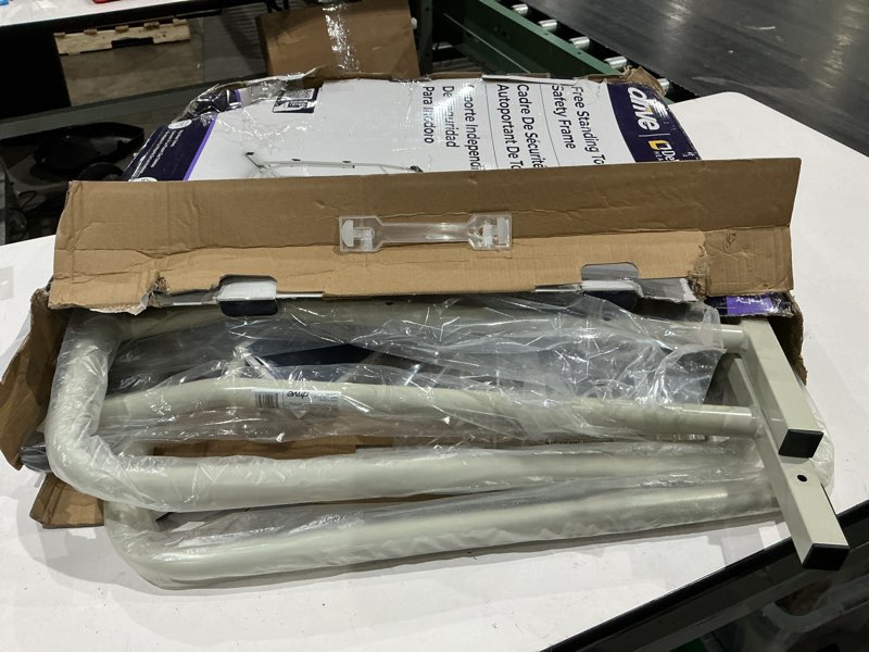 Condition photo showing As Is for bath safetytoilet safety frame product description: toilet safety rail,stand alone,1ea,2/cs