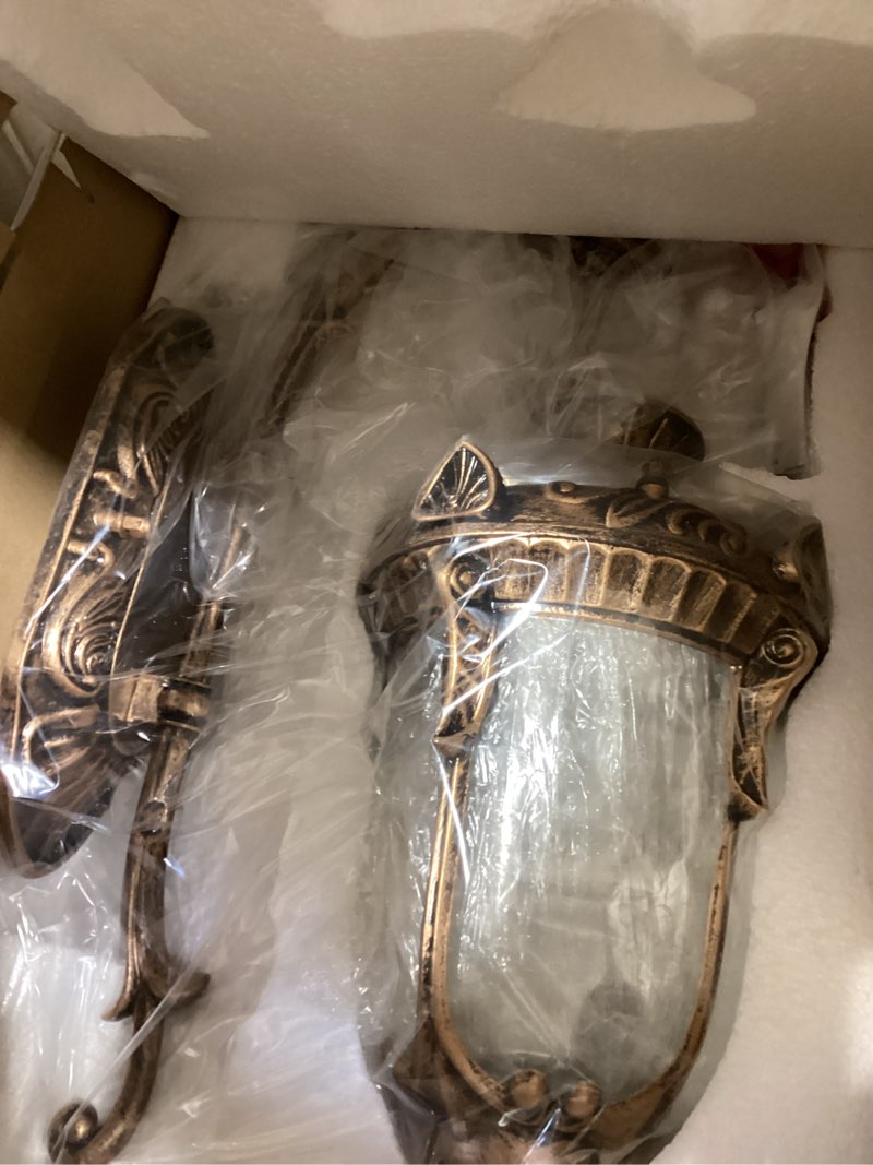 Condition photo showing Good Condition for lonedruid outdoor wall light fixtures bronze 16.93”h exterior wall lantern waterproof sconce porch lights wall mount with hammered glass shade for house 16.93”h bronze