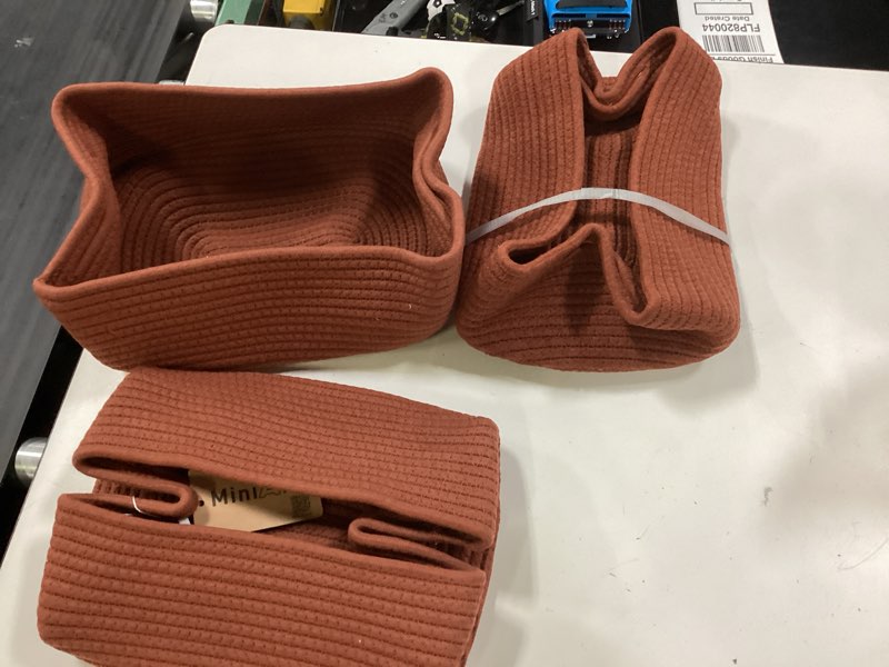 Condition photo showing Good Condition for miniark small storage baskets for organizing | closet organizer bins | shelf toy basket | woven rope baskets | cube decorative box | shallow basket | 13x8.5x5.1” | 3 packs oxide red 3pcs-l13xw8.5xh5.1" oxide red
