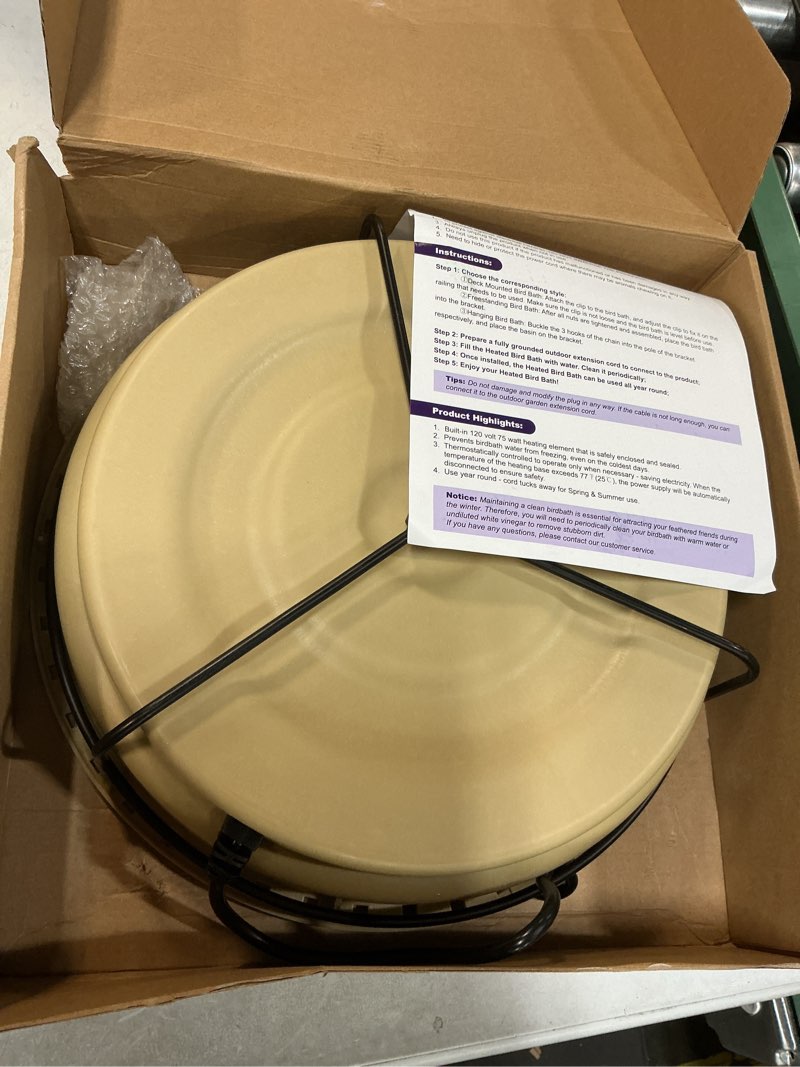 Condition photo showing Good Condition for Large Heated Bird Bath for Outside Winter, 75W Heated Bird Baths for Outdoors, Thermostat Control with 5-Prong Metal Base, 6.3 L Heated BirdBath with High Capacity for Garden Patio Yard Lawn