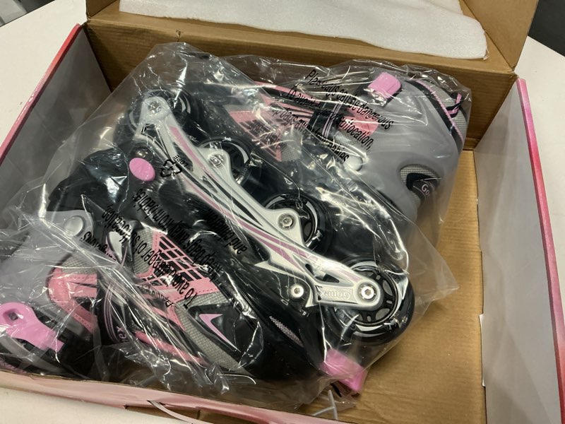 Condition photo showing Good Condition for Gonex Inline Skates for Girls Boys Kids, Adjustable Skates Outdoor Blades Inline Roller Skates for Children Teens Women with Light Up Wheels for Indoor Outdoor Backyard Skating A-Pink L - Youth (4Y-7Y)