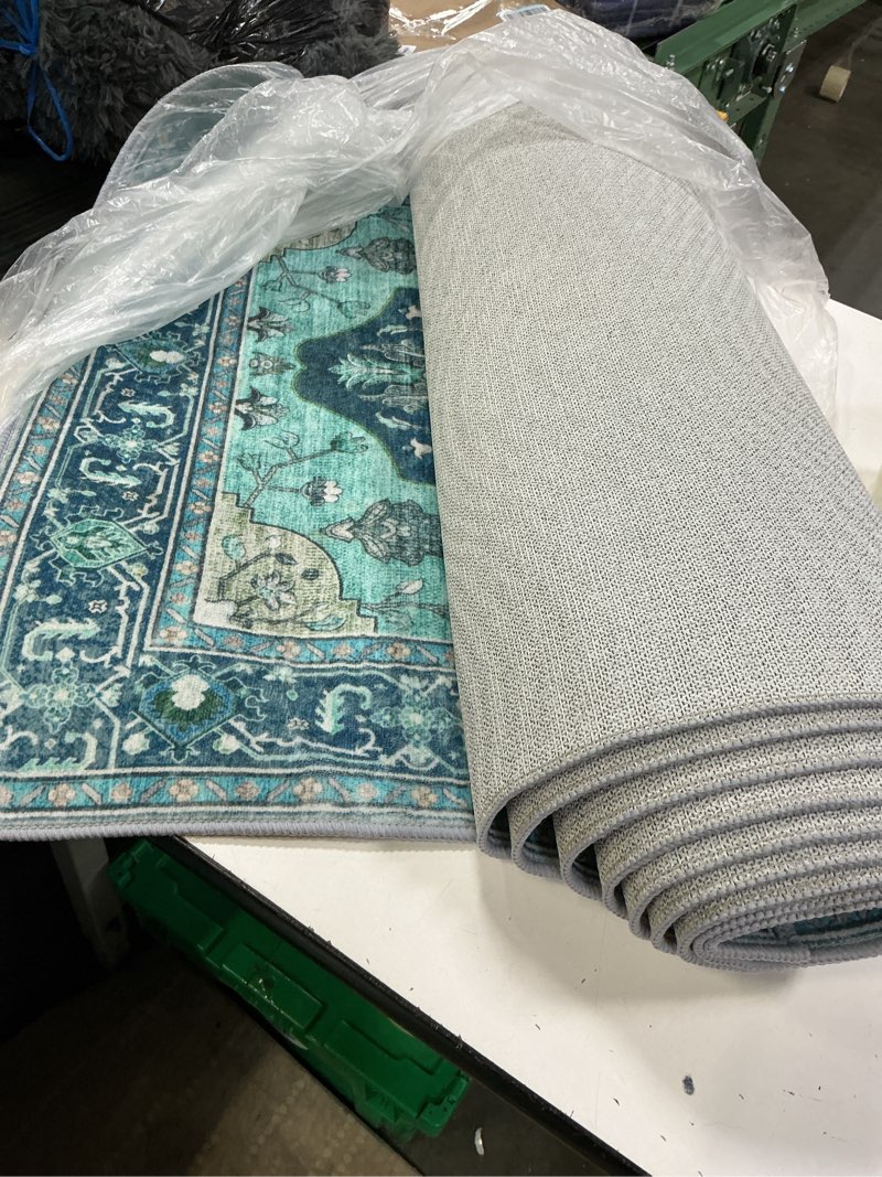 Condition photo showing Good Condition for area rugs 2'x7' runner rug non slip washable for kitchen hallway bedroom beside laundry room bathroom rug, floor carpet, teal green lake blue turquoise teal 2' x 7' (runner)