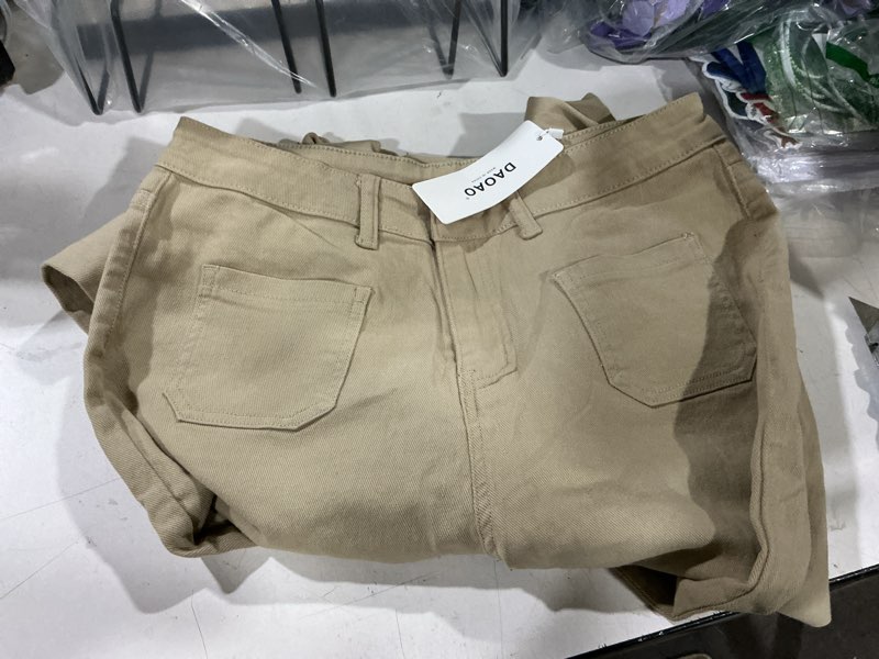 Condition photo showing Good Condition for cicy bell womens high waisted cropped jeans trendy stretchy baggy straight leg raw hem capri denim pants khaki 12