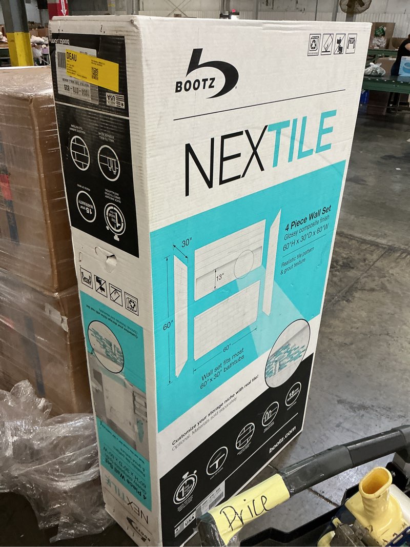 Condition photo showing New/Like New for nextile 30 in. x 60 in. x 60 in. 4-piece direct-to-stud alcove tub surround in white