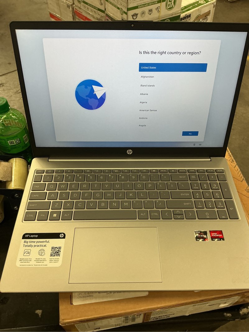 Condition photo showing New/Like New for hp 15.6" laptop, amd ryzen 7, ai enabled, 16gb ram, 256gb ssd, wi-fi 6, windows 11 (pc15-fc0077od)