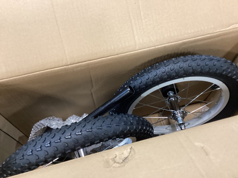 Condition photo showing As Is for 14 Inch Toddler Balance Bike for 3-6 Year Old, Real Rubber Air Tires, No Pedal Kids Bike with Adjustable Seat & Handlebar, Footrest, Gift Bike for 3-5 Boys Girls, White