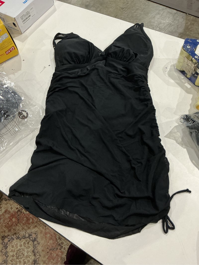 Condition photo showing Good Condition for blooming jelly women one piece swim dress tummy control swimsuits slimming mesh sheer sarong wraps bathing suit large black