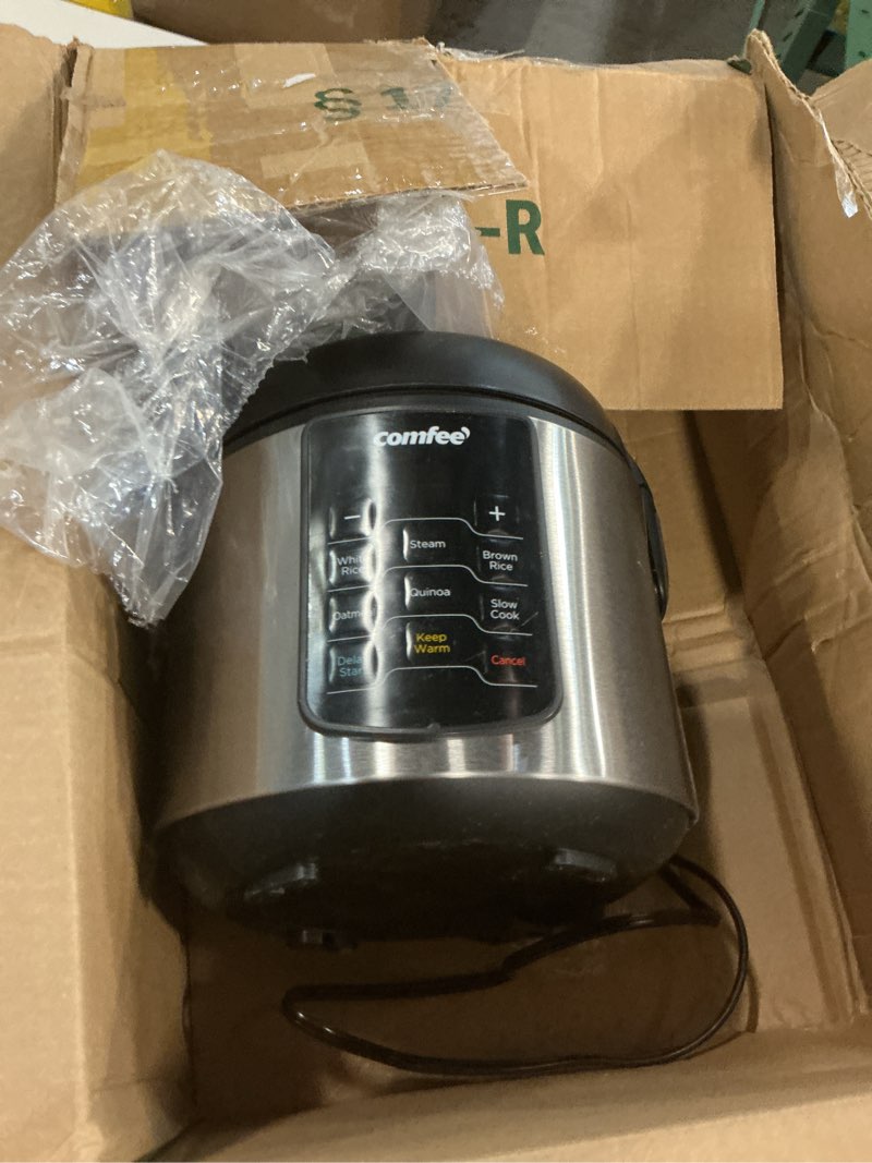 Condition photo showing As Is for comfee' rice cooker small, 8 cups cooked(4 cups uncooked) 6-in-1 stainless steel multi cooker, slow cooker, steamer & comfee' glass electric tea kettle & hot water boiler, 1.7l bundle