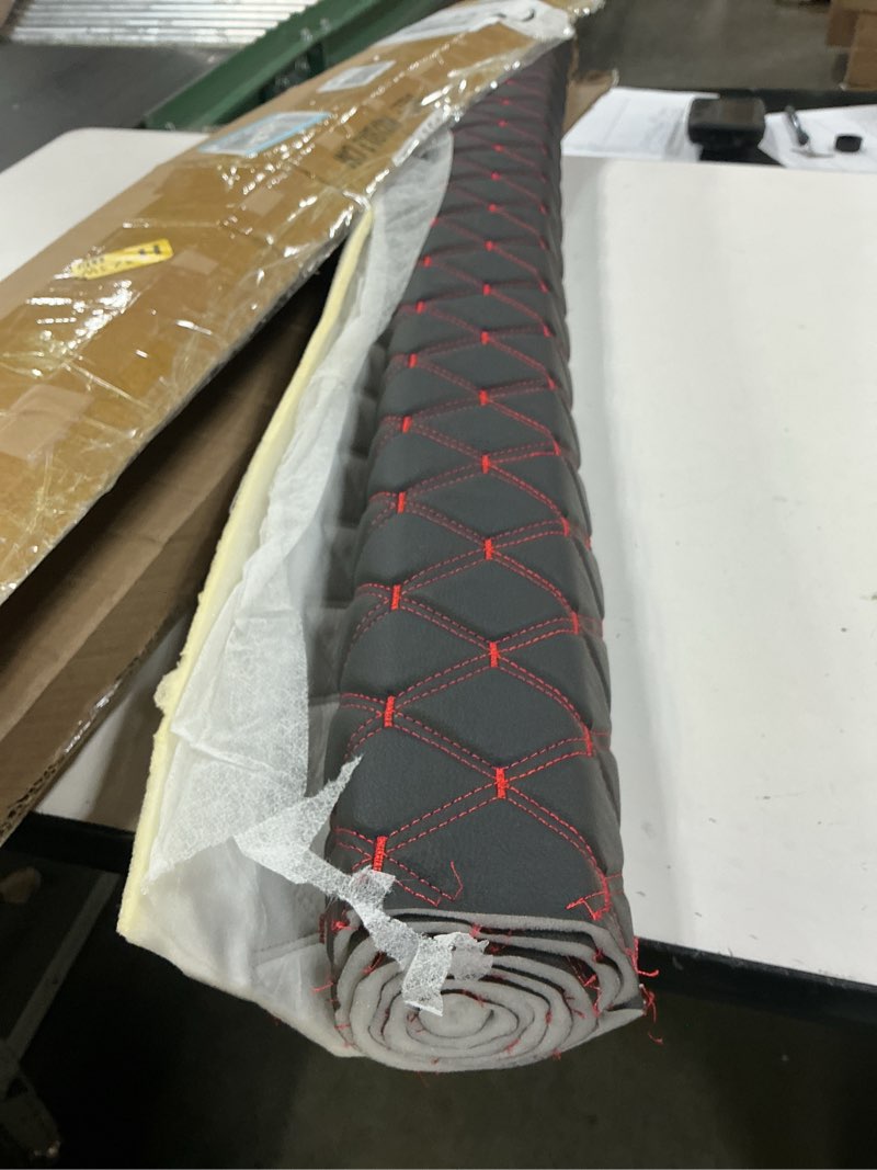 Condition photo showing Good Condition for smoothnovelty 1.1 yards diamond quilted vinyl headliner material 55 in wide faux leather with foam backed 2" x 3" diamonds pattern fabric for car furniture upholstery(black, red thread) black, red thread 1.1 yards