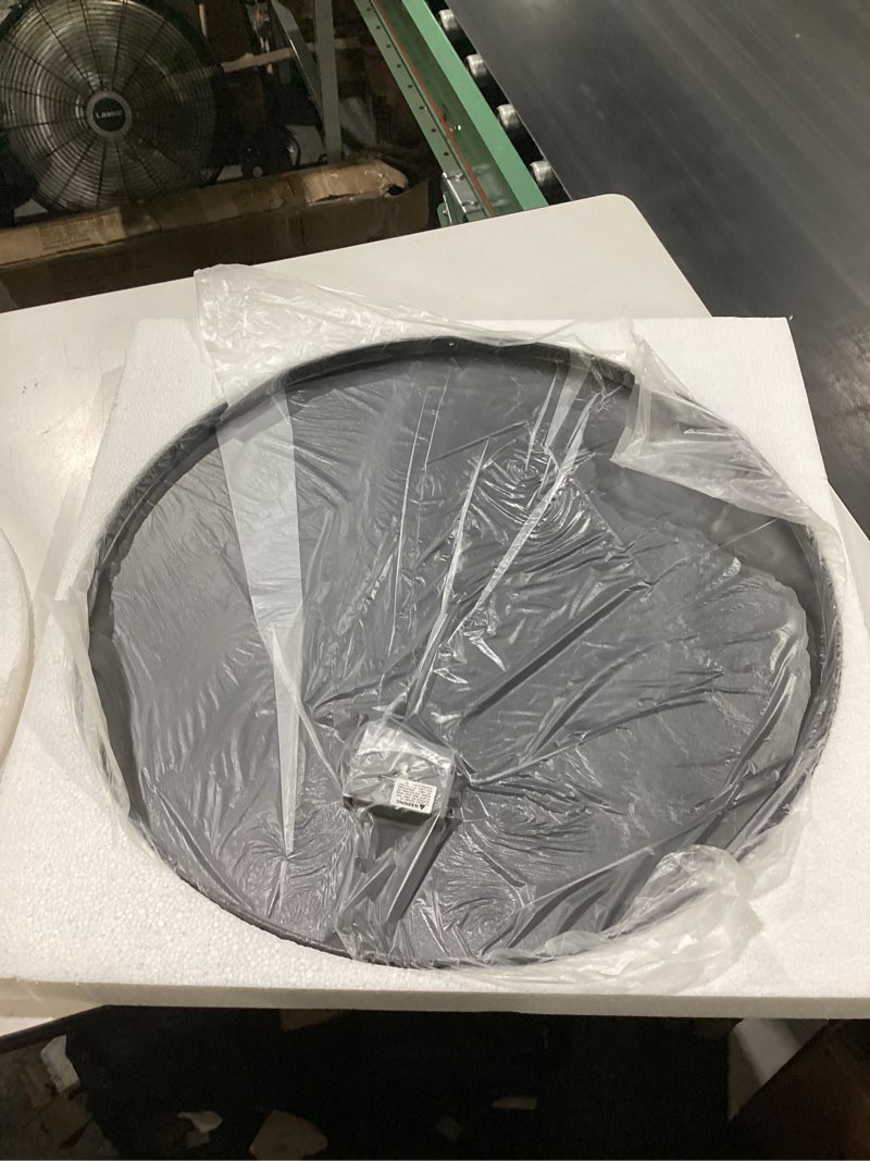 Condition photo showing New/Like New for black bathroom mirror for wall, large round (24 inch) entryway, bedroom, & living room. metal hanging circle vanity, wall mouted (24'' - framed mirror)