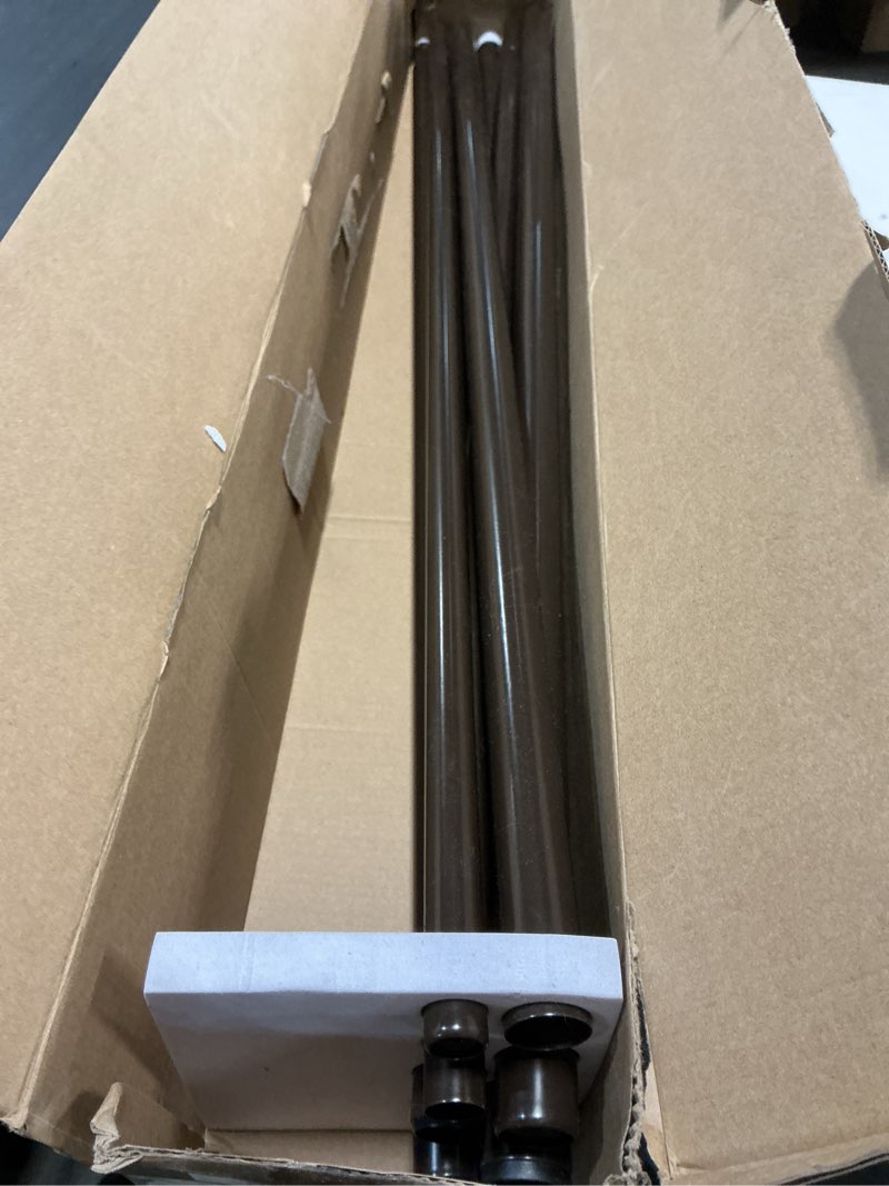 Condition photo showing As Is for KAMANINA 1 Inch Bronze Curtain Rods 66 to 120 (5.5-10 Feet), Telescoping Splicing Double Curtain Rod for Windows 54 to 115 Inches, Long Curtain Rod with Square Finials Bronze 66-120"