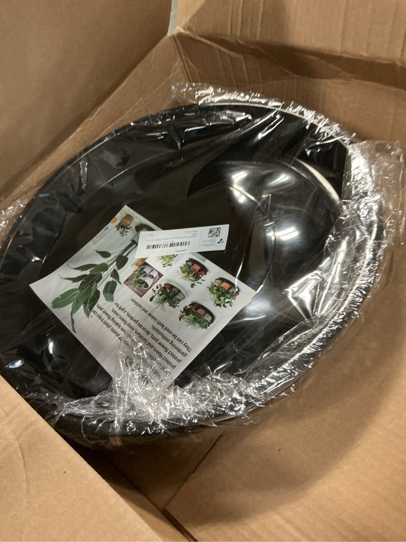 Condition photo showing Good Condition for 5-pack 14" black plant saucers for 5-gallon pots – heavy duty ridged drip trays with 12.5" base – sturdy plastic plant holders for indoor & outdoor garden