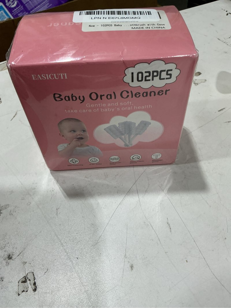 Condition photo showing New/Like New for 102pcs baby tongue cleaner, newborn baby oral cleaner, disposable infant gum cleaner, gauze dental care for 0-36 months + 1 finger toothbrush with case 1 count (pack of 102)