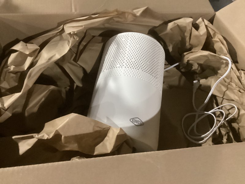 Condition photo showing As Is for clorox turbo air purifiers for home, true hepa filter, quickly cleans medium rooms up to 1,000 sq ft, reduces 99.9% of mold, viruses, wildfire smoke, allergens, pet allergies, dust, whisper quiet