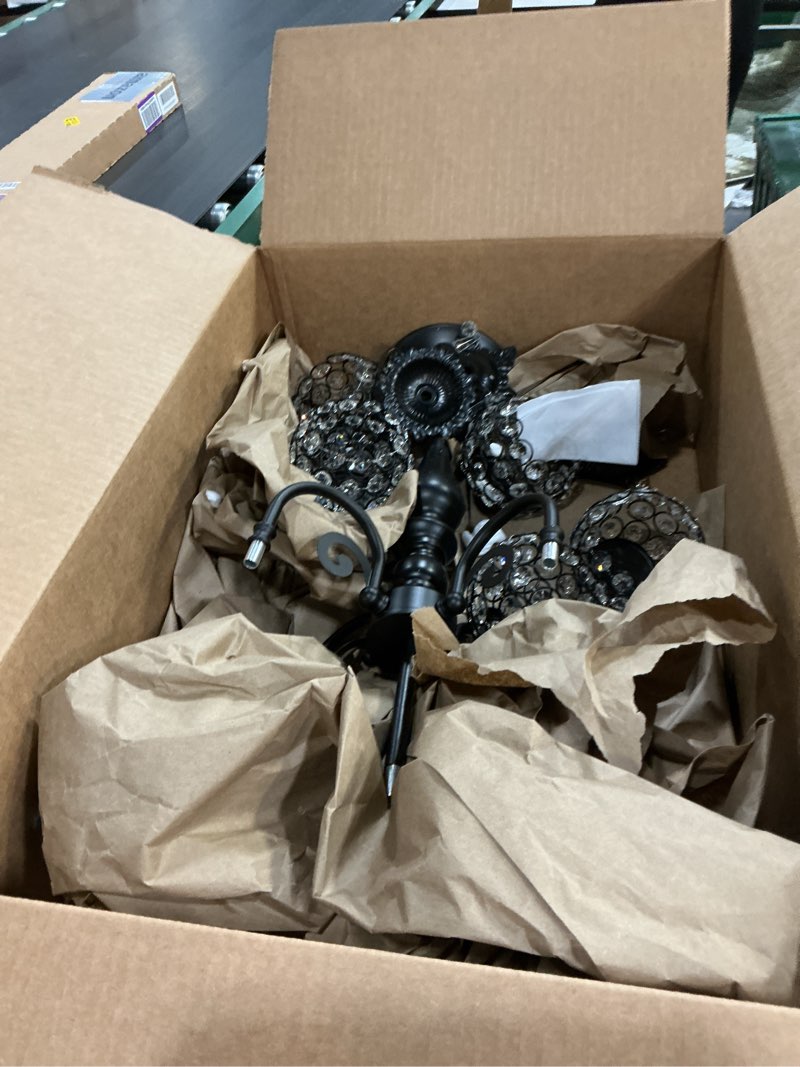 Condition photo showing Good Condition for 22.5" Black Metal & Crystal Tea Light Candle Holder - Wedding, Party Centerpiece for Events, Decorative Chandelier (1, Black) Black 1