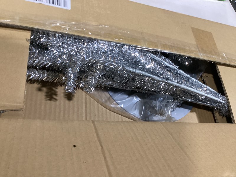 Condition photo showing Good Condition for liguanow Artificial Halloween Christmas Tree 4ft Silver Xmas Pine Trees with Stand Small Mini Christmas Tree for Home Office Party Holiday Supplies Indoor Outdoor Christmas Decorations Ornaments