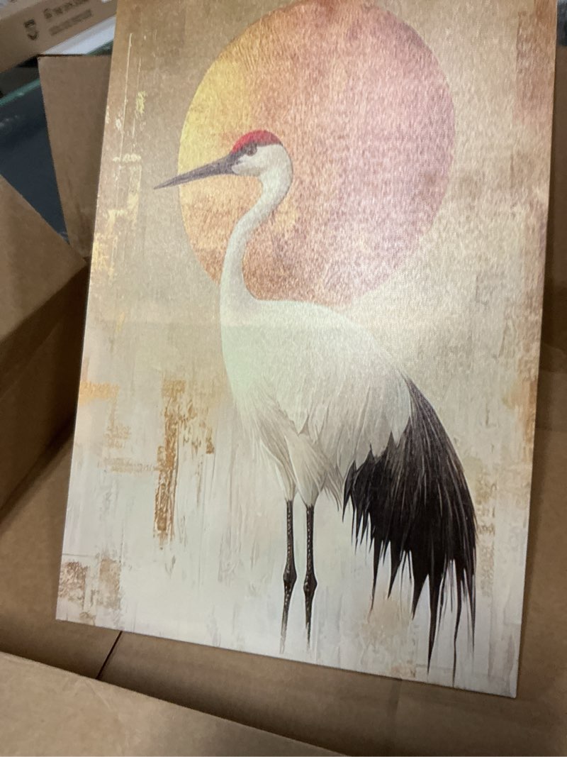 Condition photo showing Good Condition for Japanese Zen Crane Wall Art Luxury Elegant Golden Red-crowned Crane Painting Picture Wall Decor Poster Print Artwork for Meditation Room Office Bedroom Home Decoration Canvas 24"L x 16"W