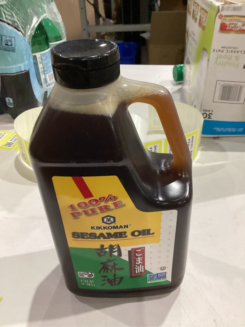 Condition photo showing New/Like New for Kikkoman – No Preservatives Added Non-GMO Toasted Sesame Oil, Perfect for Grilling, Baking & All-Purpose Seasoning for Cooking - 1.25 Quarts