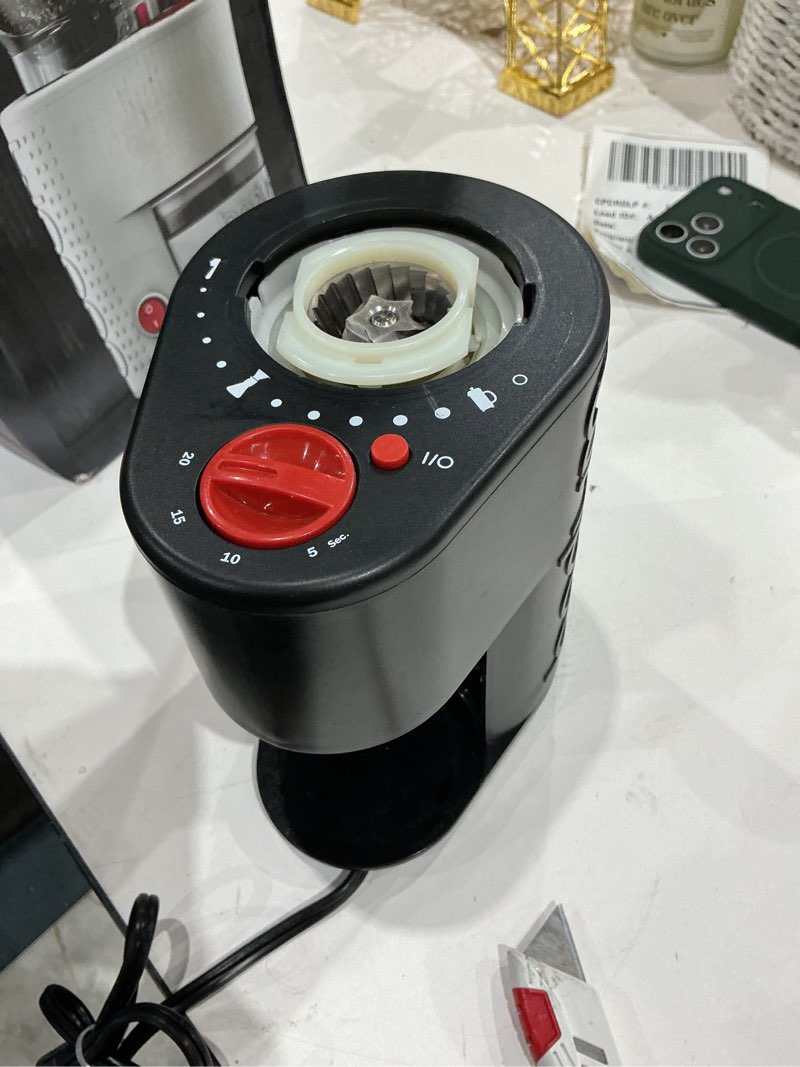 Condition photo showing As Is for oxo brew conical burr coffee grinder - silver, stainless steel burrs, one-touch automatic smart grind