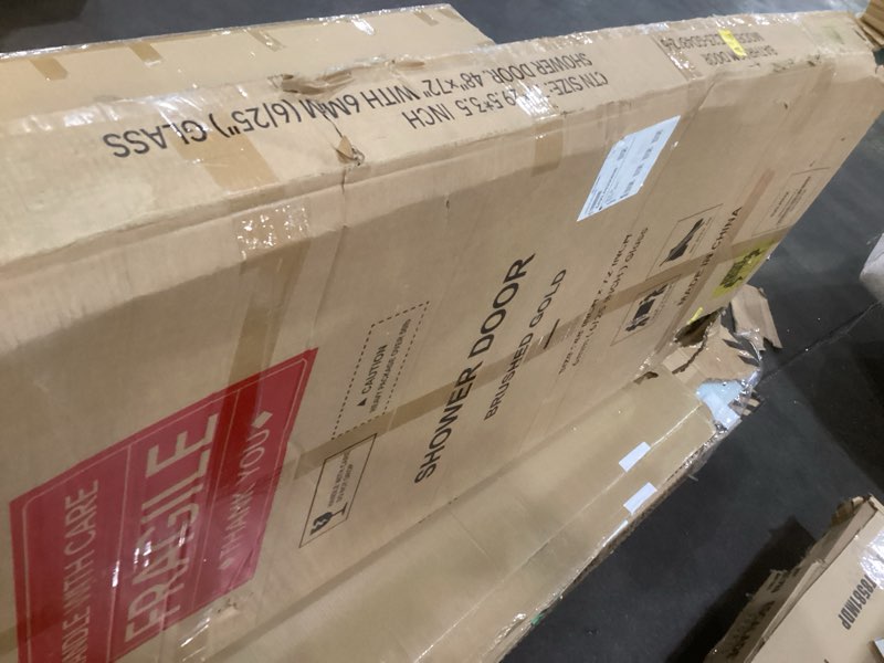 Condition photo showing As Is for Frameless Pivot Glass Shower Door 48" W × 72" H, Pivot Swing Shower Door with 1/4" SGCC Tempered Glass, Brushed Gold