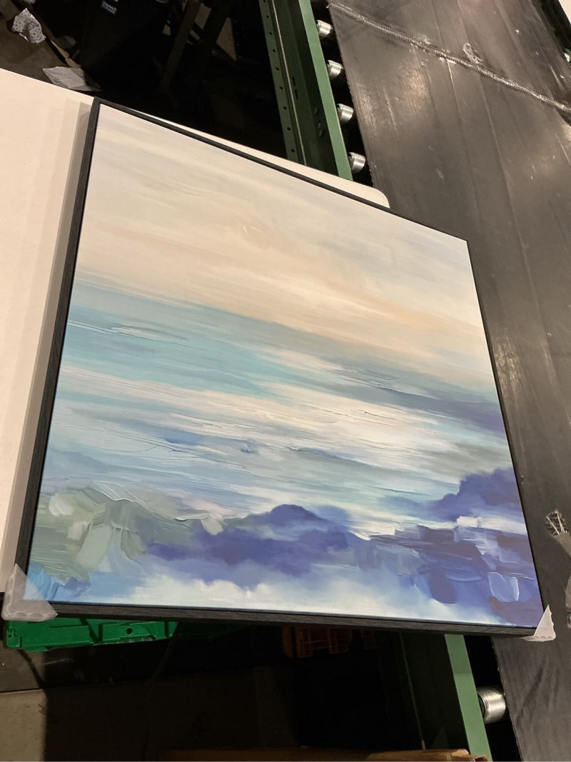 Condition photo showing New/Like New for framed blue abstract wall art for living room, large coastal canvas artwork for walls decor, seascape square beach ocean minimalist paintings prints for hallway bedroom office wall decor, 30x30 inch 30"l x 30"w 1 piece-abstract coastal