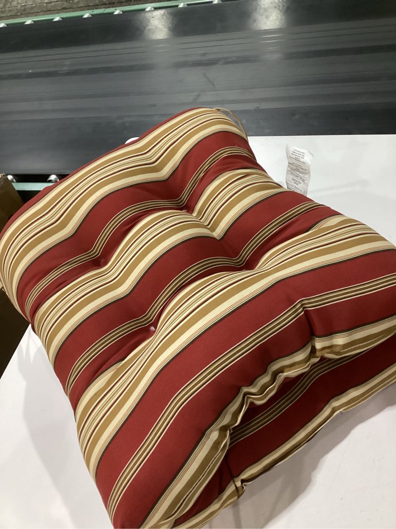 Condition photo showing Good Condition for greendale home fashions outdoor reversible tufted dining chair cushion, tuscan stripe