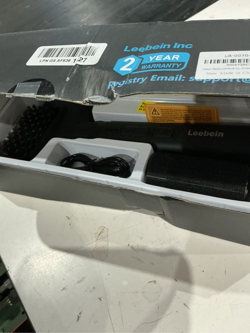 Condition photo showing As Is for leebein electric grill brush for outdoor, 2026 tiktok bbq grill cleaner with 3 heads, 3-speed & angle adjust cordless rotary grill brush, 150mins runtime grill cleaning brush for barbecue grates black