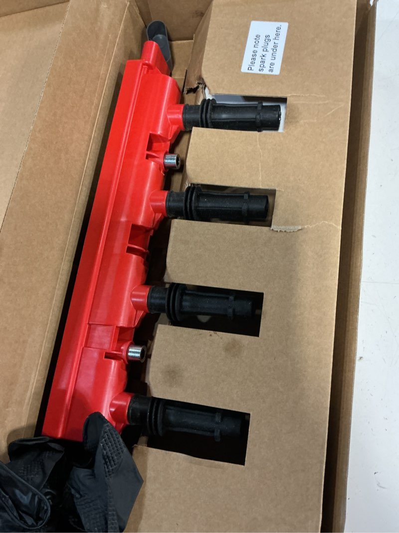 Condition photo showing As Is for upgraded ignition coil pack and 4x iridium spark plug for 1.4l 1.8l l4 2011-2021 chevy cruze sonic trax volt buick encore, fits cadillac elr replaces uf669 d521c 55577898