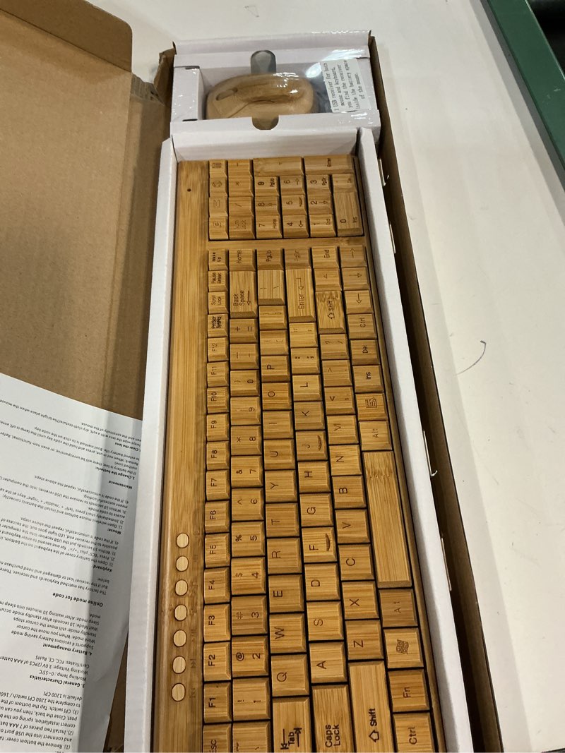 Condition photo showing New/Like New for Smart Tech Handcrafted Natural Bamboo Wooden PC Wireless 2.4GHz Keyboard and Mouse Combo