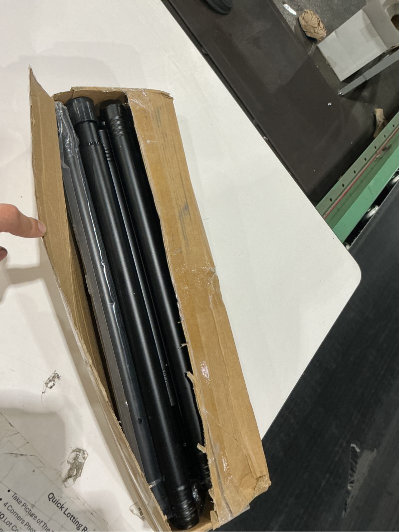 Condition photo showing Good Condition for abiglifty double curtain rod 42 to 122 inch, 1 inch telescoping double curtain rods for windows, black double curtain rod with classic cap finial, black 33-120inch