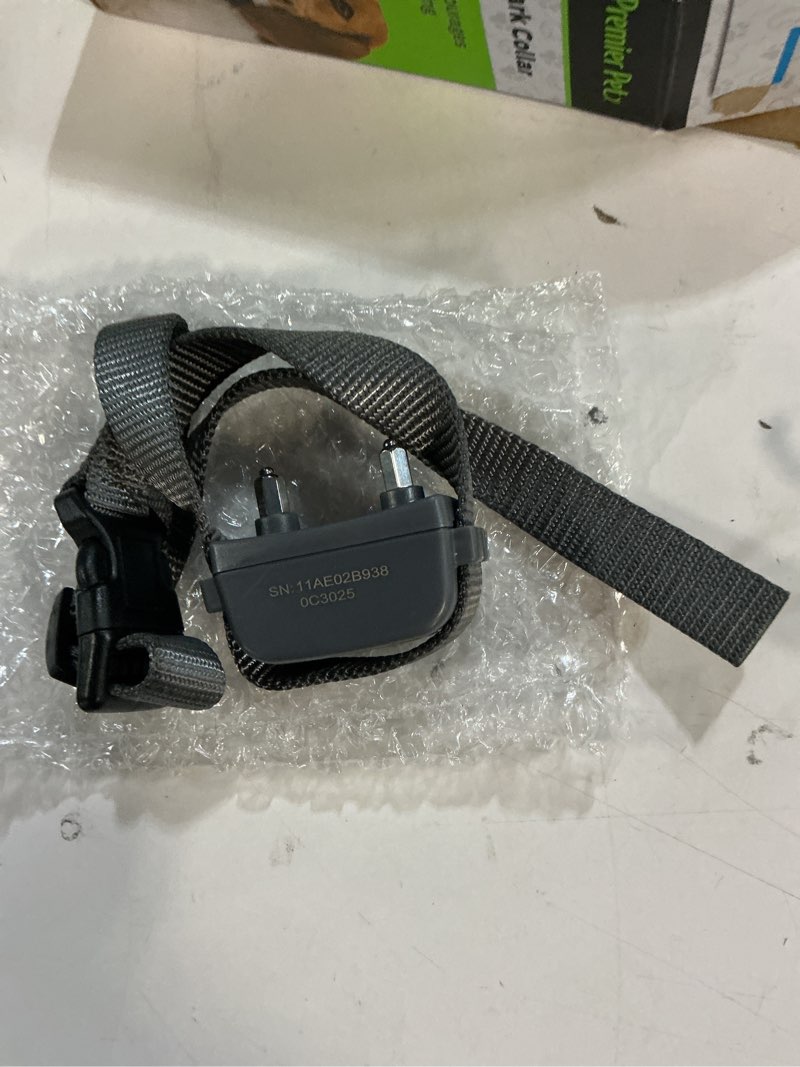 Condition photo showing As Is for premier pet bark collar: discourages barking for all size dogs  adjustable  water resistant  gentle static correction  low battery indicator  no programming required