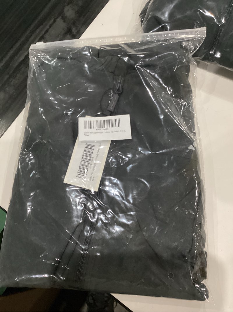 Condition photo showing New/Like New for clothin Mens Lightweight Running Jacket with Hood Zip Pockets for Fishing Hiking Travel X-Large Gray