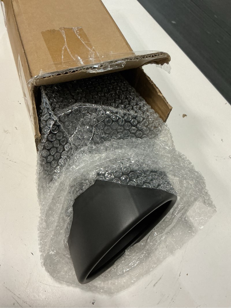 Condition photo showing New/Like New for richeer 3.5 inch exhaust tip, 3 1/2" inlet 5” outlet 12” overall length stainless steel exhaust tip black universal for vehicles with 3.5" o.d. exhaust tailpipe, rolled edge, bolt on inlet:3.5" ,outlet:5", length:12" black powder coated