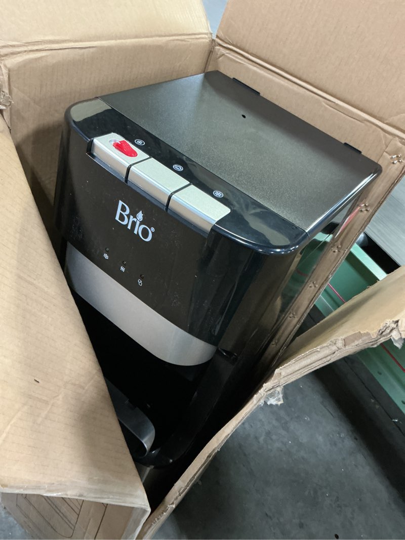 Condition photo showing As Is for Brio Bottom Loading Water Cooler Dispenser for 5 Gallon Bottles - 3 Temperatures with Hot, Room & Cold Spouts, Child Safety Lock, LED Display with Empty Bottle Alert, Stainless Steel